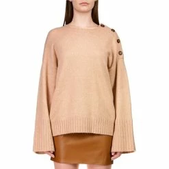 Outlet โญ Sanctuary On Arrival Crew Neck Long Sleeve Button Shoulder Oversize Sweater Toasted Oat โ๏ธ