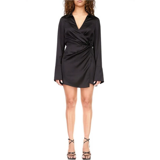 Brand new ⭐ Sanctuary Point Collar Long Sleeve Asymmetrical Hem Faux Wrap 👗 Dress Power Pink 🎁 - Image 2