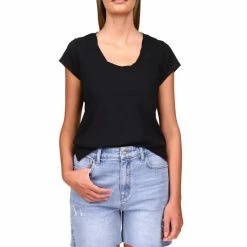 Top 10 🛒 Sanctuary Traveler Twist Scoop Neck Cap Sleeve Pocket Tee Black 🌟