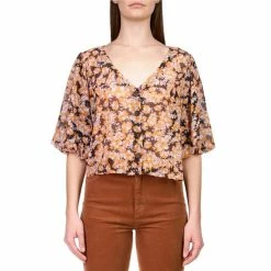 Flash Sale ๐ Sanctuary Georgette Floral Print V-Neck Puff Sleeve Button Front Top Harvest ๐