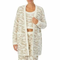 Promo 🔔 Sanctuary Stone Camo Print Long Sleeve Open Front Knit Coordinating Cardigan Ivory Print 🔔
