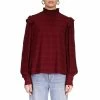 Wholesale 🔔 Sanctuary Romance Popover Ruffle Mock Neck Long Sleeve Blouse Dark Cherry 🎁