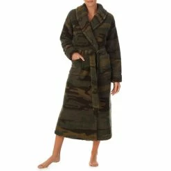 Outlet 🎉 Sanctuary Camo Print Long Sleeve Shawl Collar Long Cozy Sherpa Robe Green Print ✨