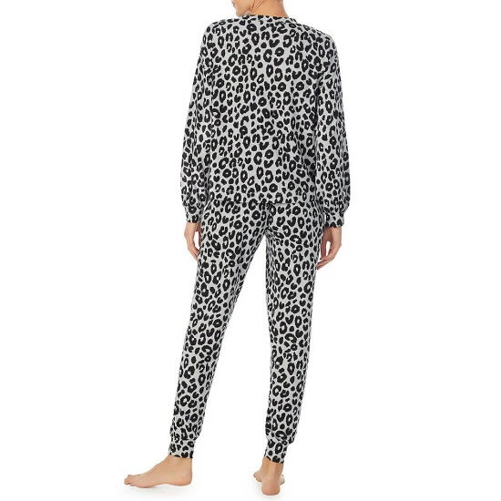 Buy 👏 Sanctuary Animal Print Long Sleeve Round Neck Pullover And Jogger Sweater Knit Pajama Set Grey Print ✨ - Image 2