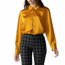 Best reviews of โจ Sanctuary Satin Oversized Collar Button Down Long Sleeve ๐ Shirt Aged Scotch โ