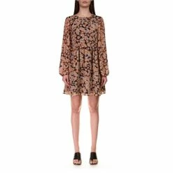 Best Sale 🛒 Sanctuary Georgette Floral Print Shirred Crew Neck Long Sleeve Tiered Babydoll 👗 Dress Harvest ✨