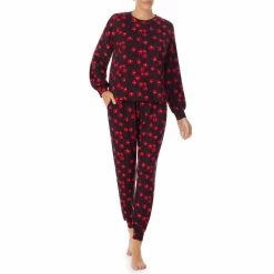 New ๐ฏ Sanctuary Floral Print Long Sleeve Crew Neck Pullover And Jogger Sweater Knit Pajama Set Black Print ๐