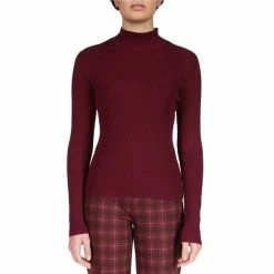 Discount 🔔 Sanctuary Long Sleeve Mock Neck Ribbed Top Dark Cherry 🎉