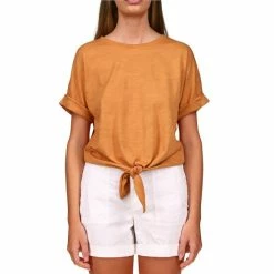 Best Sale โจ Sanctuary All Day Tie Waist Crew Neck Short Rolled Sleeve Tee Lion ๐