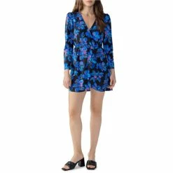 Buy ⭐ Sanctuary The New Wrap Crepe De Chine Floral Print Surplice V-Neck Long Sleeve Mini 👗 Dress In The Night 😍