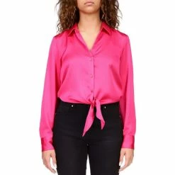 Wholesale ๐ Sanctuary Lover Tie Woven Point Collar Long Sleeve Button Front ๐ Shirt Power Pink โ๏ธ