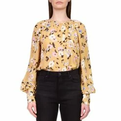 Promo ๐งจ Sanctuary Georgette Floral Print Crew Neck Long Puff Sleeve Popover Blouse Cafe Floral ๐