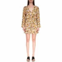 Wholesale ๐ Sanctuary Dreamer Georgette Floral Print Surplice V-Neck Puff Sleeve Mini Blouson ๐ Dress Cafe Flora ๐