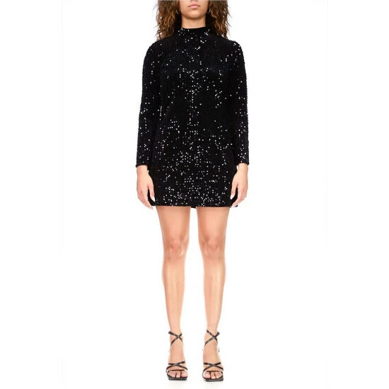 Promo ๐ Sanctuary All Night Long Sequin Fitted Mock Neck Long Sleeve Sheath ๐ Dress Black โ๏ธ