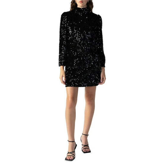 Promo ๐ Sanctuary All Night Long Sequin Fitted Mock Neck Long Sleeve Sheath ๐ Dress Black โ๏ธ - Image 3