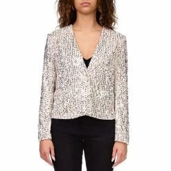 Best Pirce 👏 Sanctuary Charmed Sequin Front Button And Side Pocket Blazer Champagne 😍