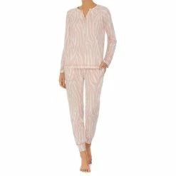 Cheapest 🤩 Sanctuary Zebra Print Long Sleeve Split V-Neck Knit Pajama Set Ivory/pink 👍