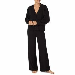 Best deal 🧨 Sanctuary V-Neck Long Sleeve Button Front Wide Leg Pajama Set Black Heather ⌛