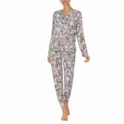 Cheap 😉 Sanctuary Long Sleeve Split V-Neck Knit Floral Print Pajama Set Grey Ditsy ⌛