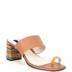 Best deal ❤️ Sanctuary Bold Leather Toe Loop Geometric Print Heel 🩴 Sandals Mango 🥰