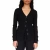 Hot Sale 🔔 Sanctuary Off Duty V-Neck Long Sleeve Relaxed Fit Button Front Cardigan Black 🛒