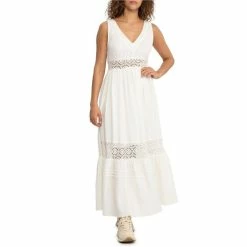 Best Sale 👍 Sanctuary Cotton Gauze V-Neck Lace Insert Trim Sleeveless Maxi 👗 Dress Muslin 🎉