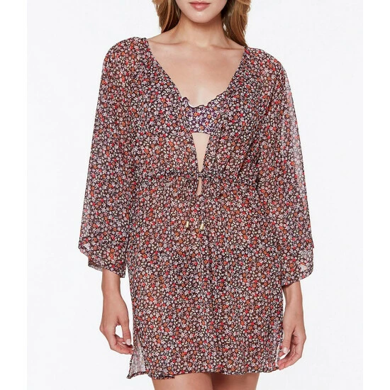 Promo π Sanctuary Micro Garden Dot Crinkle Chiffon Floral Print Swim Cover Up Retrograde π―