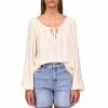 Cheap 😀 Sanctuary Crinkle Crepe Tie Elastic Scoop Neck Long Lantern Sleeve Relaxed Blouse Peachy Keen ✨
