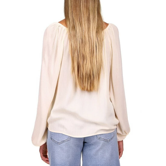 Cheap ๐ Sanctuary Crinkle Crepe Tie Elastic Scoop Neck Long Lantern Sleeve Relaxed Blouse Peachy Keen โจ - Image 2