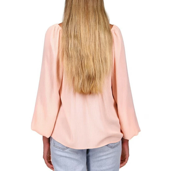 Cheap ๐ Sanctuary Crinkle Crepe Tie Elastic Scoop Neck Long Lantern Sleeve Relaxed Blouse Peachy Keen โจ - Image 5