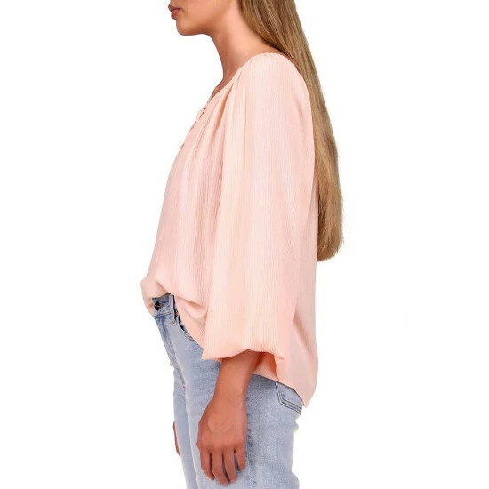 Cheap ๐ Sanctuary Crinkle Crepe Tie Elastic Scoop Neck Long Lantern Sleeve Relaxed Blouse Peachy Keen โจ - Image 6