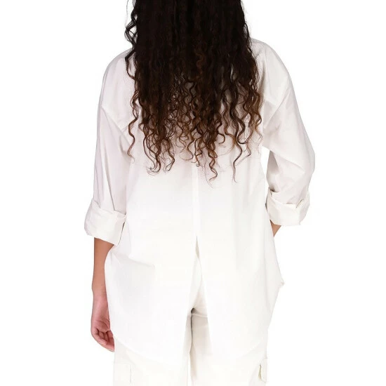 Coupon 👏 Sanctuary Slit Back Point Collar Long Sleeve Button Front Patch Pocket Tunic White 😉 - Image 2