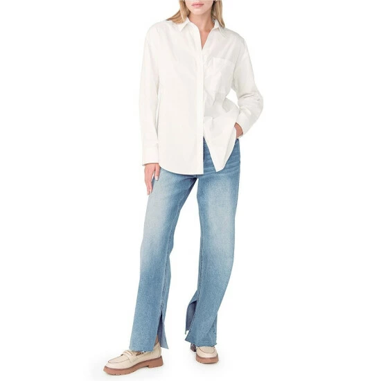 Coupon 👏 Sanctuary Slit Back Point Collar Long Sleeve Button Front Patch Pocket Tunic White 😉 - Image 3