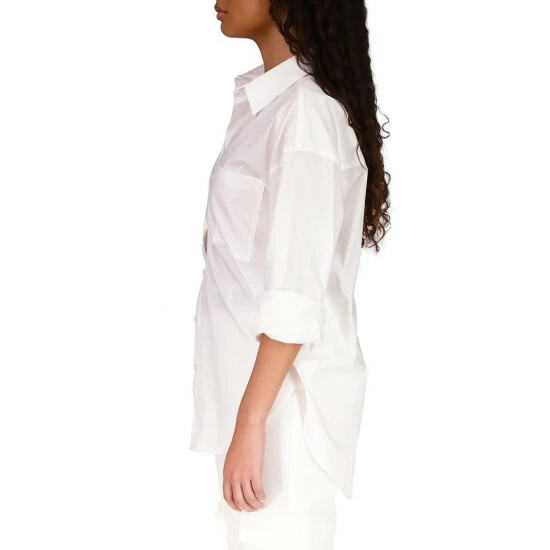 Coupon 👏 Sanctuary Slit Back Point Collar Long Sleeve Button Front Patch Pocket Tunic White 😉 - Image 4