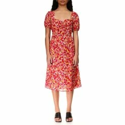 Hot Sale ๐ Sanctuary Printed Sweetheart Neck Short Puff Sleeve A-Line Midi ๐ Dress Sunset Bloom โ๏ธ