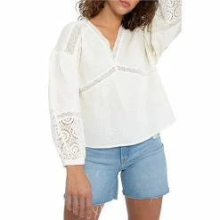 Deals ๐ Sanctuary Heirloom Lace Trim V-Neck Long Blouson Sleeve Popover Top Muslin ๐งจ