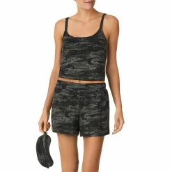 Outlet 🎁 Sanctuary Scoop Neck Sleeveless Camouflage Print Cropped Cami & Shorty Pajama Set Green Print ⭐
