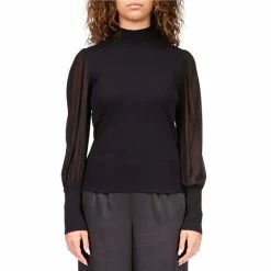 New 🔔 Sanctuary On My Mind Knit Mock Neck Long Mesh Sleeves Pop-Over Top Creme 👍