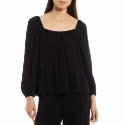Top 10 โ๏ธ Sanctuary Square Neck Long Blouson Sleeve Sunset Top Black โ๏ธ