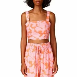 Best deal 🥰 Sanctuary Roof Floral Square Neck Sleeveless Back Detail Coordinating Crop Top Melon Field 🤩