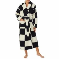 Best Pirce 😍 Sanctuary Checkered Long Sleeve Shawl Collar Long Cozy Sherpa Robe Black Check 🤩