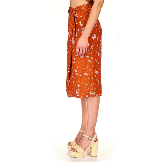 Wholesale โ๏ธ Sanctuary Twist Me Floral Print Faux Wrap High Rise Side Front Slit Midi ๐ Skirt Earth Bloom โค๏ธ - Image 4