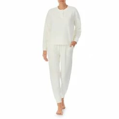 Buy ๐ฅฐ Sanctuary Long Sleeve Henley Neck Top & Jogger Solid Terry Pajama Set Cream โค๏ธ