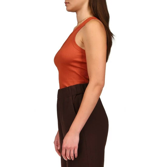 Coupon 🤩 Sanctuary Hot Shot Stretch Organic Cotton Sleeveless Rib Knit Asymmetrical One Shoulder Tank Tangerine 🎁 - Image 3