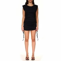Coupon ๐ Sanctuary Round Neck Cap Sleeve Drawstring Side Mini ๐ Dress Black ๐
