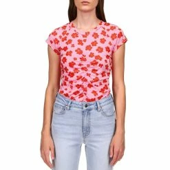 New ๐งจ Sanctuary Hold Tight Ruched Crew Neck Short Sleeve Floral Print Tee Cherry Kissed ๐