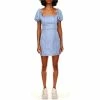 New 🔥 Sanctuary After Me Square Neck Short Puff Sleeve Smocked Back Denim Mini 👗 Dress Open Skies 🤩