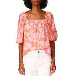 Buy ⭐ Sanctuary Spring Elastic Square Neck 3/4 Volume Sleeve Floral Print Top Melon Field 😀