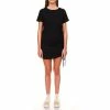 Cheap ✔️ Sanctuary Slub Knit Crew Neck Short Sleeve Drawstring Side Ruching Mini T-Shirt 👗 Dress Black ✔️