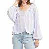 Buy 💯 Sanctuary Relaxed Pleated V-Neck 3/4 Bishop Sleeve Cropped High-Low Blouse Lilac Field 🔔
